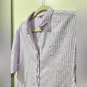 beachlunchlounge Lavender-Striped Short Sleeve Button Down
